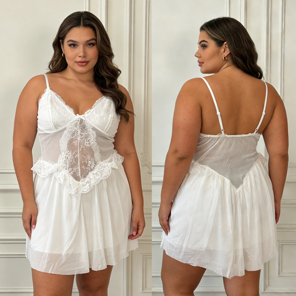 セクシーな白いレースの花柄ナイトウェア、ショートドレス、女性 - Babydoll Chemise Night のレビューと価格